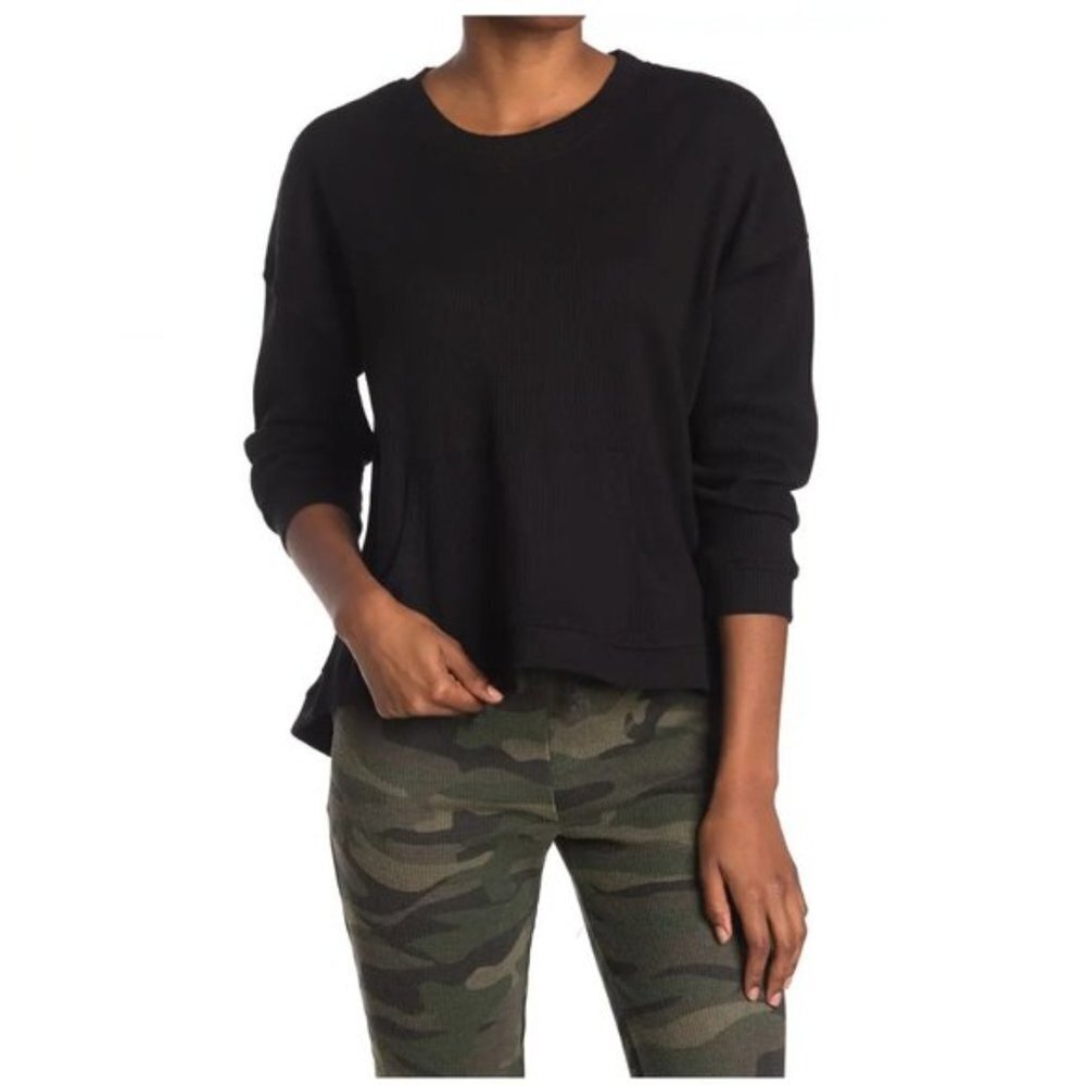 RDI Black Waffle Knit Sweater Kangaroo Pocket Small